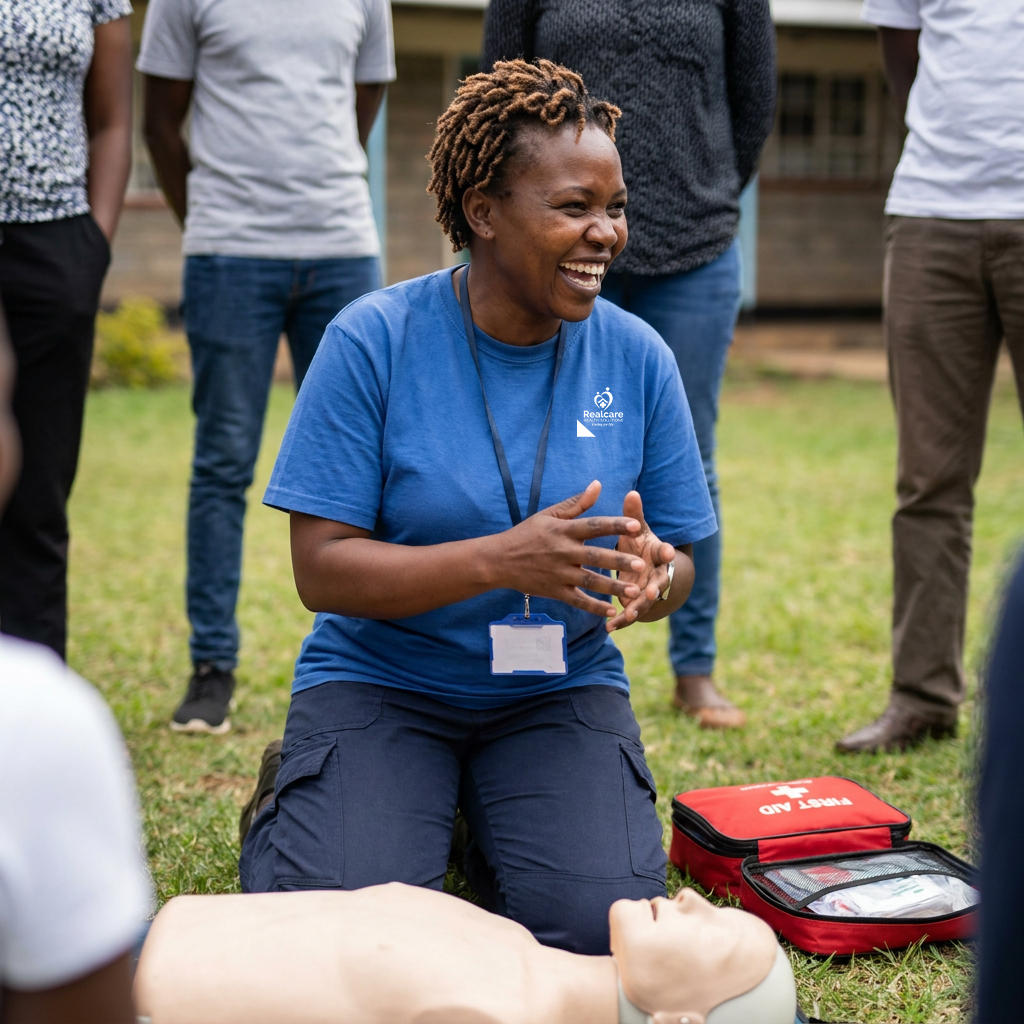 trainer cpr training at real care uganda